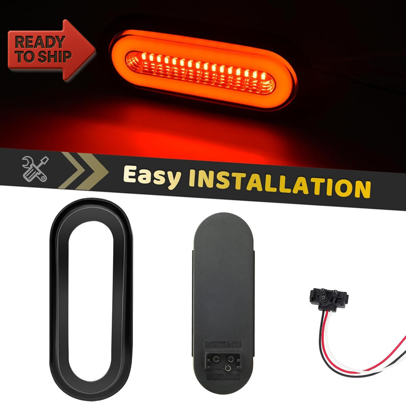 2Pcs 6" Inch Smoked Lens Oval Red 52 Leds Trailer Boat Halo Brake Stop Running T gallery