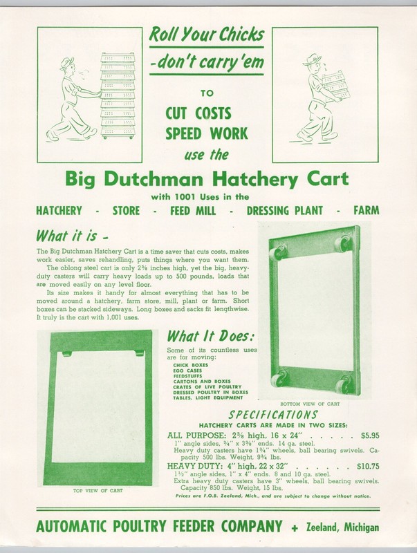 Big Dutchman Hatchery Carts Automatic Poultry Feeder Co Zeeland MI Flyer gallery