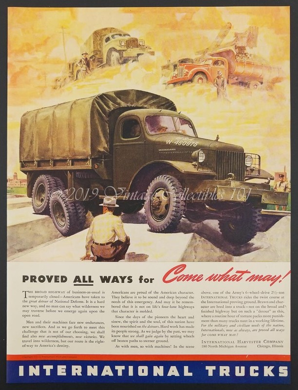 1941 WWII US Army International Harvester Trucks WW2 wartime art decor print ad gallery