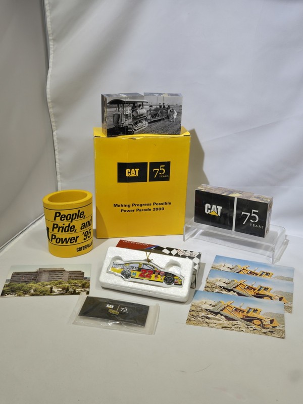 Caterpillar CAT 75th Anniversary Memorabilia Lot - Puzzle Blocks, NASCAR, Pin