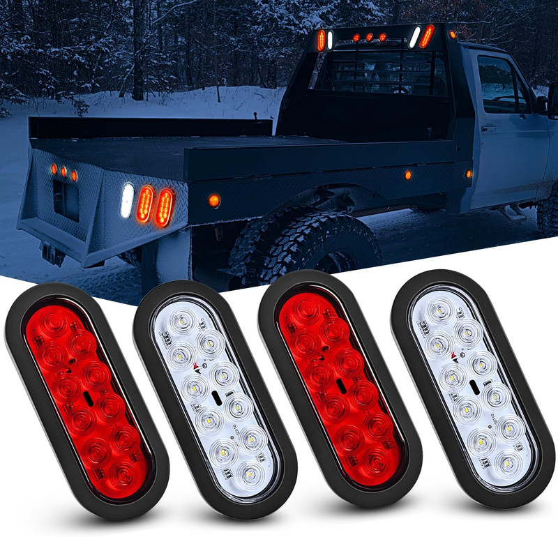 4PCS 6″ Oval LED Trailer Tail Lights 4PCS 10 LED W/Flush Mount Grommets Plugs Re