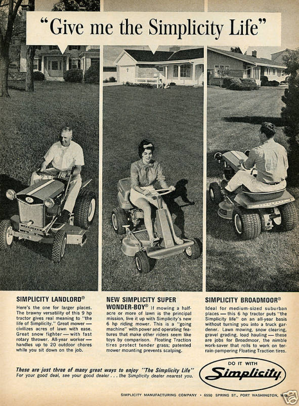 1965 Print Ad of Simplicity Landlord Wonder Boy Broadmoor Lawn Yard Tractor