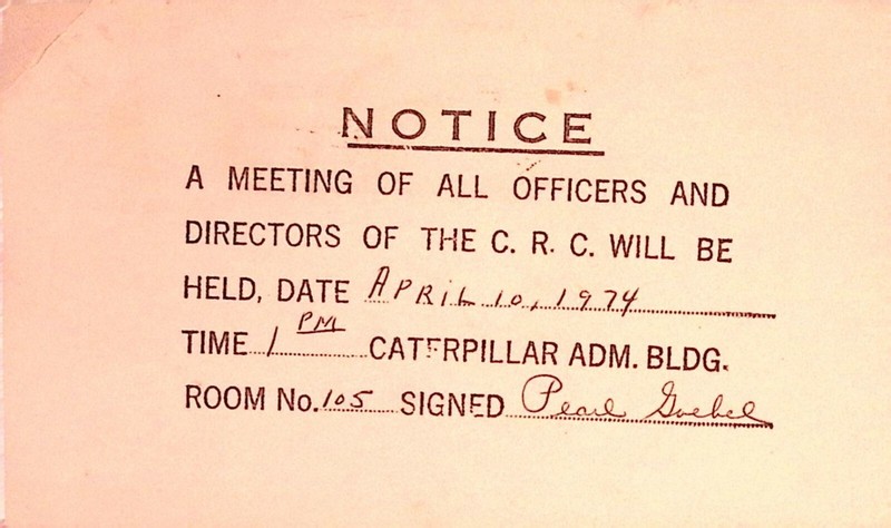 Caterpillar CRC Officer Director Meeting Notice 1974 Envelope Peoria IL