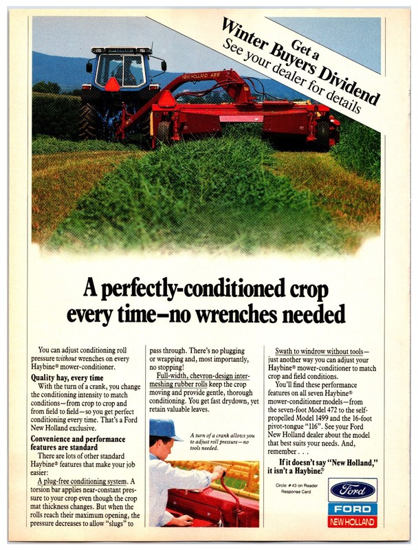 Vintage 1993 Ford New Holland Haybine – Original Ad (8in x 11in) Advertisement