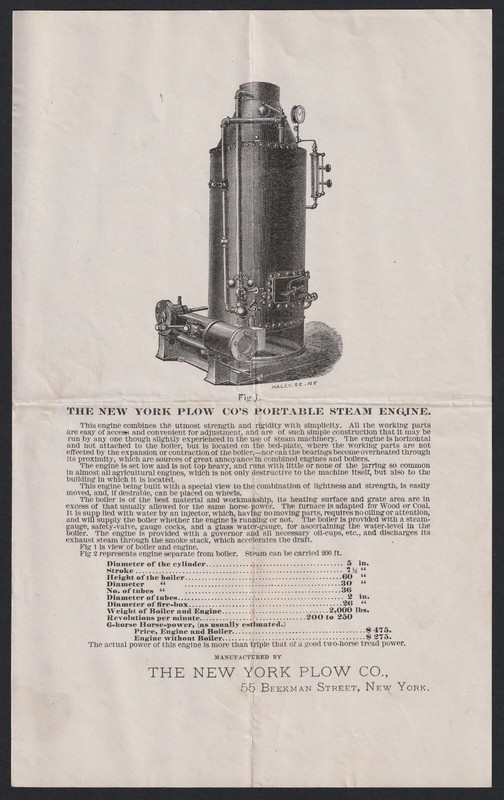 RARE Advertising Flyer – New York Plow Company – Portable Steam Engine ca 1870s