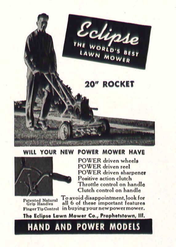 1947 Eclipse Lawn Mower: 20 Rocket Vintage Print Ad