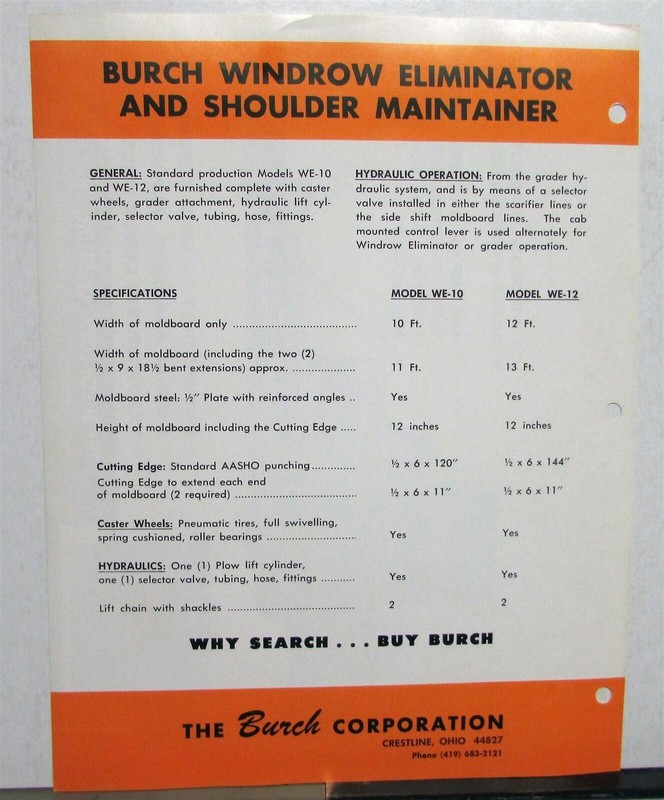 1974 Burch Window Eliminator Shoulder Maintainer Construction Sales Data Sheet gallery