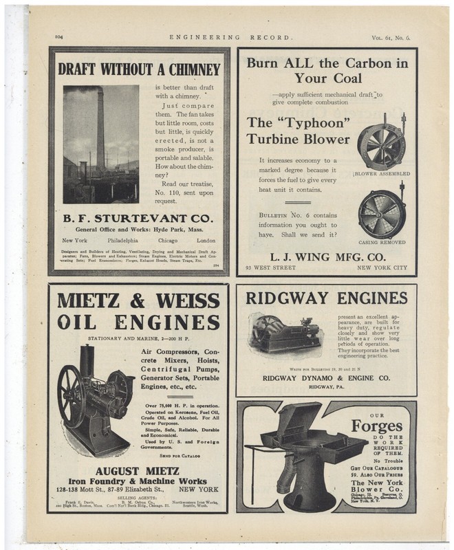 1910 August Mietz Iron Foundry & Machine Works Ad: Oil Engines, New York City