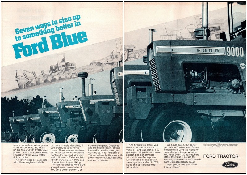 1972 Ford Blue 9000 Farm Tractor 70’s Vintage 2-Page Print Ad