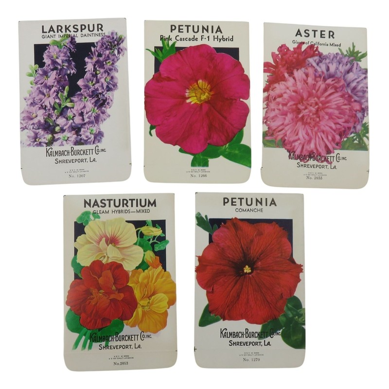 VTG Set of 5 Flower Seed Packets EMPTY Multicolor Floral Botanical Garden Decor