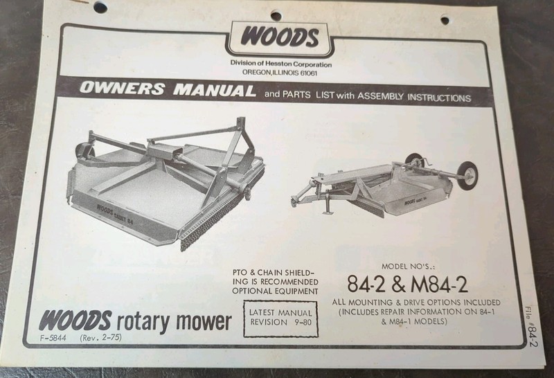 Original Woods Model 84-2 & M84-2 Rotary Mowers Owner’s Operating Manual