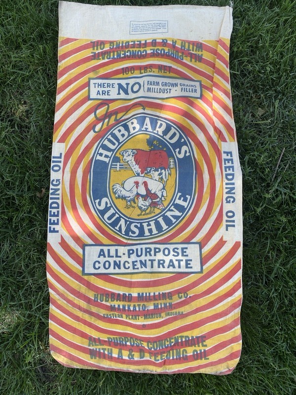 Vintage Hubbard’s Sunshine Feed Sack Bag All Purpose Cow Chicken Pig Minnesota