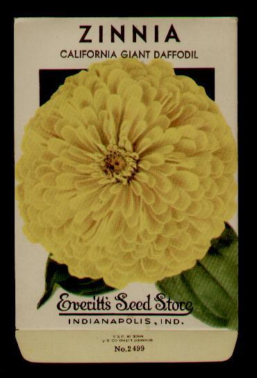 1930’s ZINNIA CAL. FLOWER LITHO SEED PACKET – EVERITT’S SEED, INDIANAPOLIS,IND