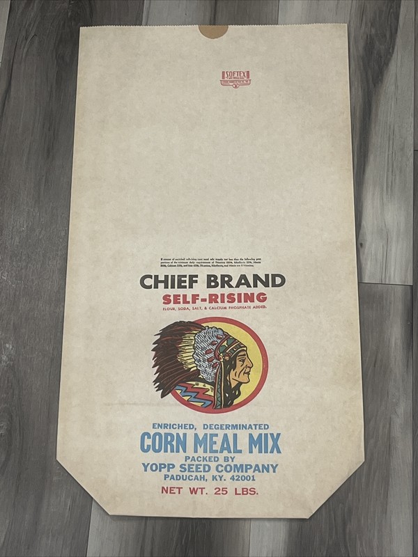 YOPP SEED COMPANY PADUCAH KENTUCKY CHIEF BRAND CORN MEAL MIX SACK PAPER BAG