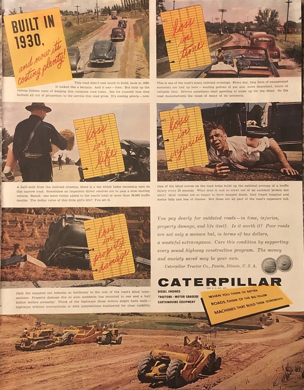 1954 Caterpillar PRINT AD Support New US Highway & Road Construction VTG 1950s
