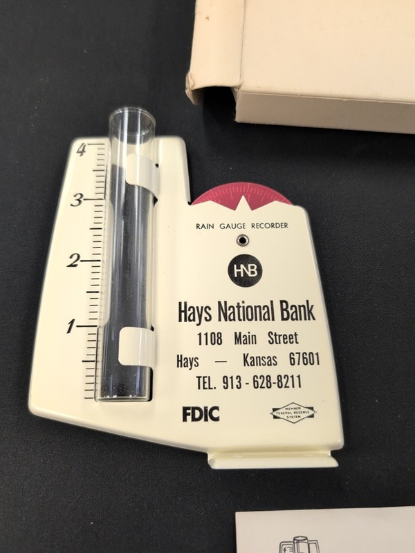 Vintage Hays Kansas National Bank Rain Gauge NOS New