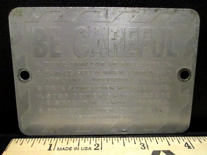 IH International Harvester Tractor BE CAREFUL Safe Info Plate Tag Emblem Sign ID