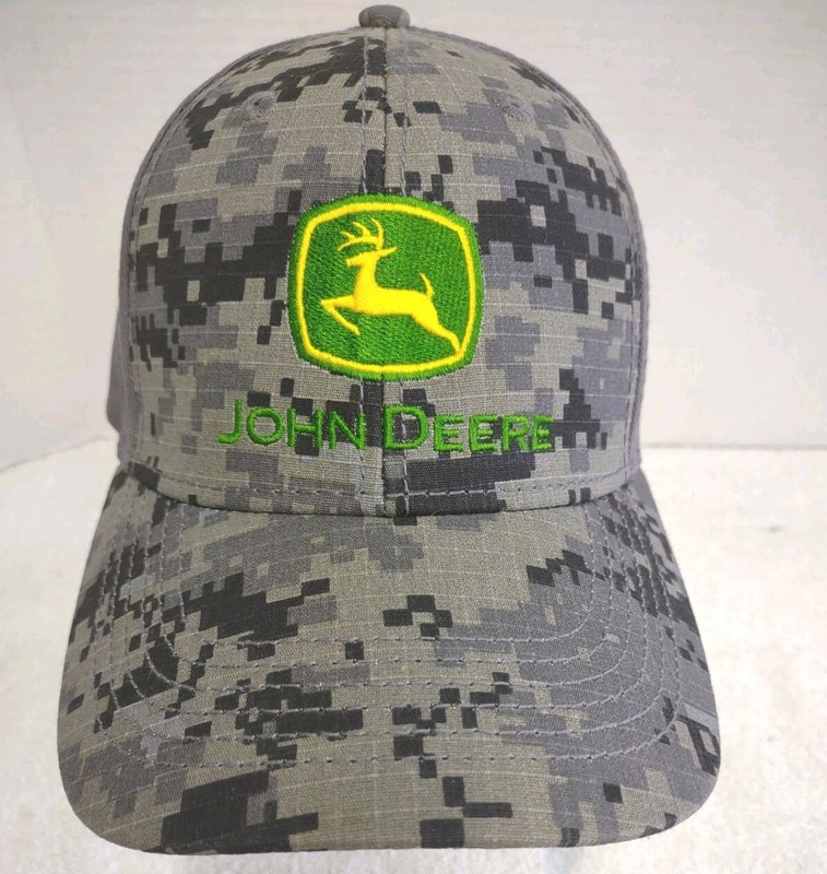 John Deere Baseball Cap Hat Gray Pixelated Camo Official Logo 22″ Circumference