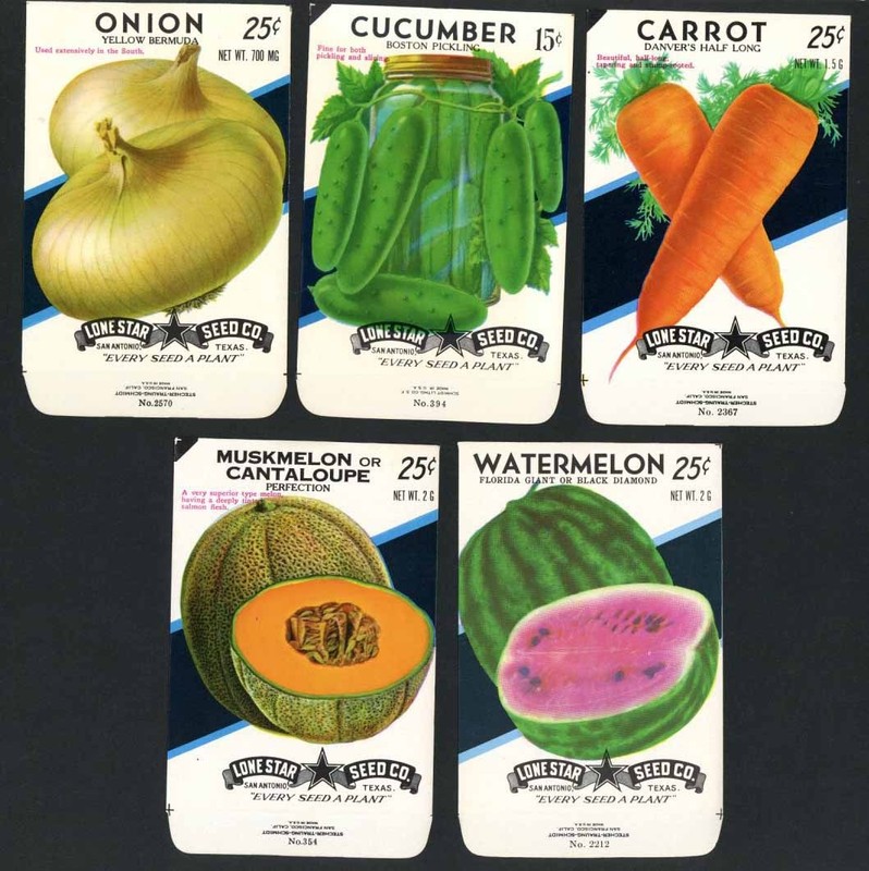 Set of 5 Diff. Vintage Vegetable Seed Packets, San Antonio, Lone Star Texas L06