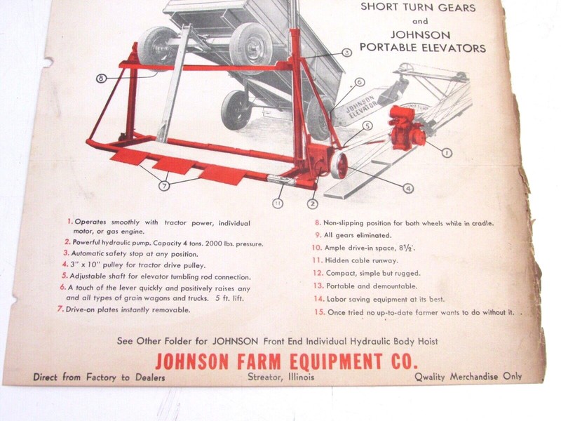 VINTAGE JOHNSON HYDRAULIC CRADLE HOIST & SPEED JACK BROCHURE FOR WAGON gallery
