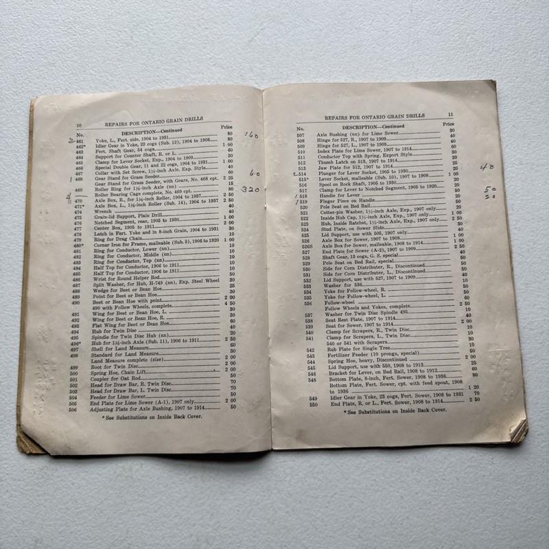Ontario Drill Co. No. 39 Grain Drills Price List Of Repairs East Rochester, NY gallery