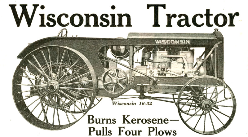 1918 Original Wisconsin 16-32 Tractor Ad. Burns Kerosene. Pulls 4 Plows. Chicago gallery