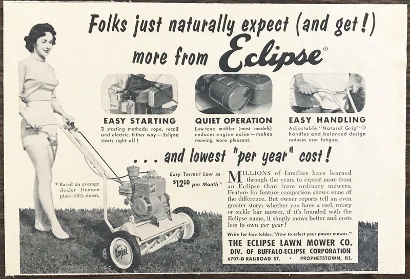 1957 Eclipse Lawn Mower Prophetstown IL Print Ad Folks Expect and Get More