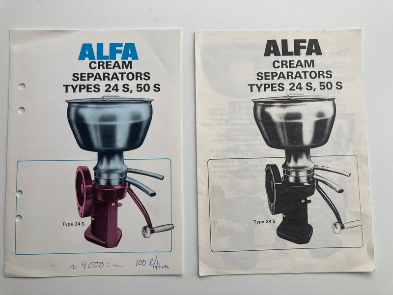 ALFA LAVAL CREAM SEPARATOR TYPE 24 S 24 SE 50 S 50 SE 4 PAGE BROCHURE 1984