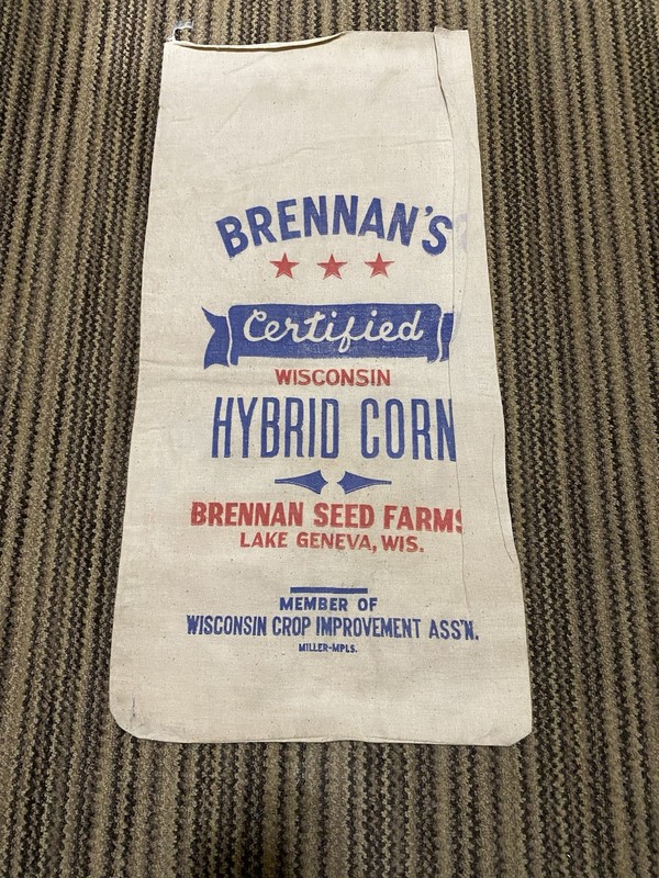 Vintage Brennan Seed Corn Cloth Bag Farm Feed Sack Lake Geneva Wisconsin