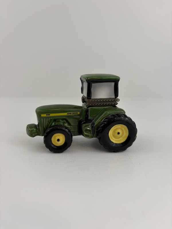 1998 JOHN DEERE Tractor 8400 Ceramic Trinket Box Hinged Lid Farm Vintage