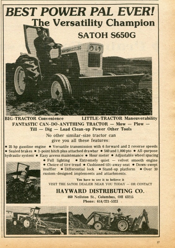 1974 Print Ad of Hayward Dist Satoh S650G Farm Tractor