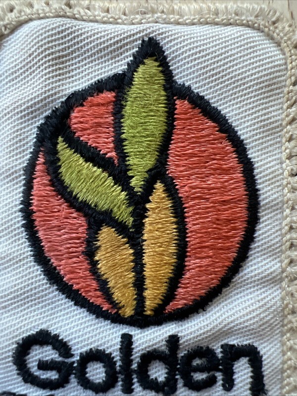 Vtg Embroidered Cloth GOLDEN HARVEST SEED Farmer Patch gallery