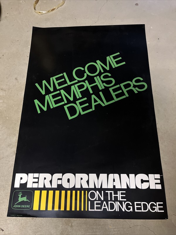 Vintage John Deere Poster Sign - Welcome Memphis TN Dealers - NOS Factory Plant
