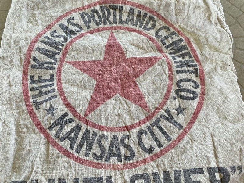 1934 BARN FIND Kansas City Portland Cement Sack Bonner KS Sunflower 2 Sided RARE gallery