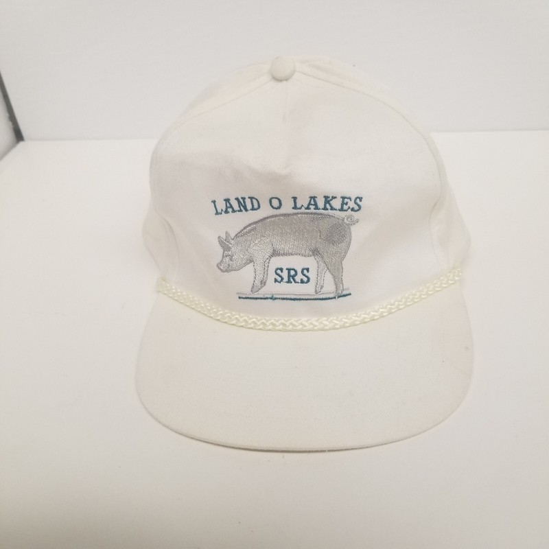 Vintage Land O Lakes SRS Pig Logo White Snapback Hat, Pig Farming!, Some Wear