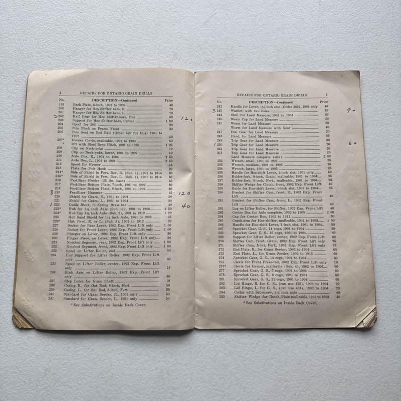Ontario Drill Co. No. 39 Grain Drills Price List Of Repairs East Rochester, NY gallery
