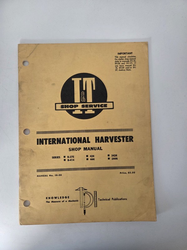 Implement And Tractor Publication Vintage International Harvester Shop Manual