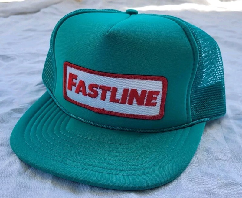Vintage FASTLINE Farmers Cap Truckers Adjustable Teal Hat