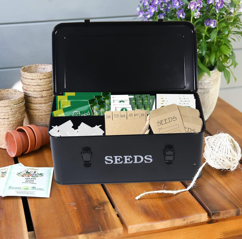 Seed Saving Box, Metal Seed Bin, Seed Storage Organizer, Seed Packet Container w gallery