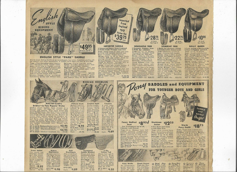 1938 Wards Catalog Ad Pages ENGLISH PARK SADDLE WESTERN BRIDLE PONY HORSE TANK gallery