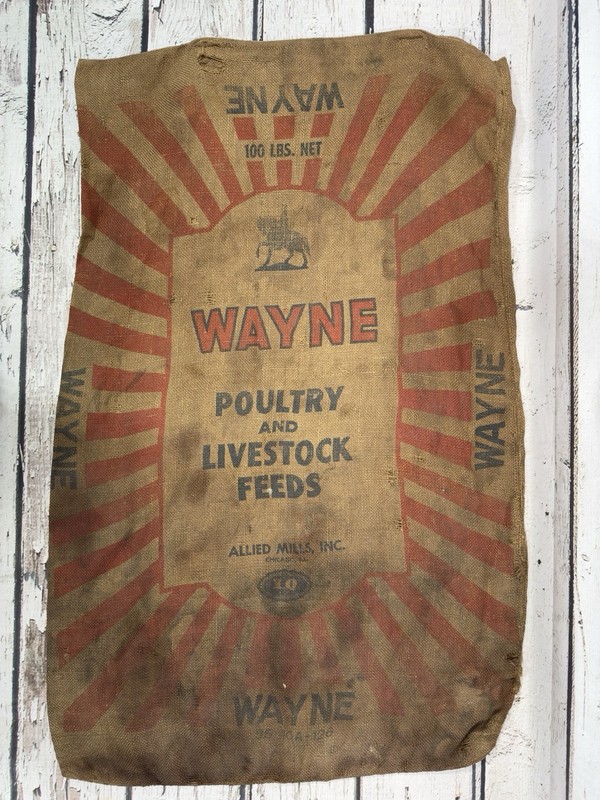 VTG Wayne Poultry And Livestock Feeds Allied Mills Burlap 100 Lb Bag Sack USA