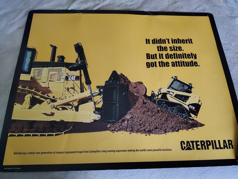 VINTAGE CATERPILLAR Marketing Poster featuring a D9T Bulldozer and 247B Loader