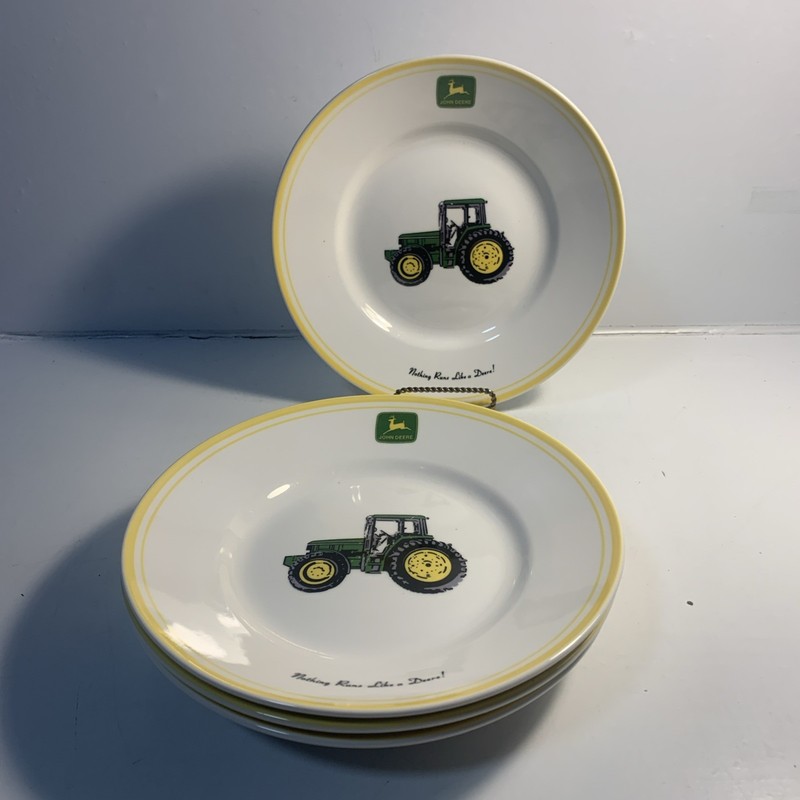 John Deere Deep Salad Plates Lot of 4 — Licensed — Size 8 7/8″ Yellow Rim