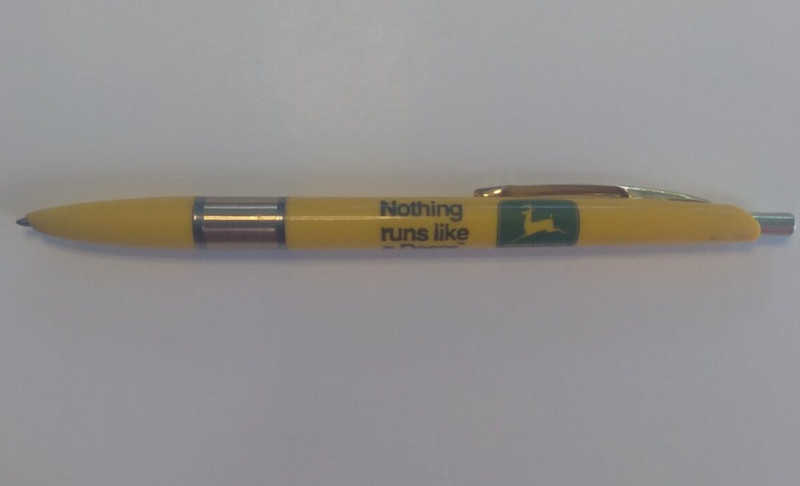 Vintage Yellow JOHN DEERE 2 LEG DEER Ball Point Ritepoint Pen Blue Ink Works