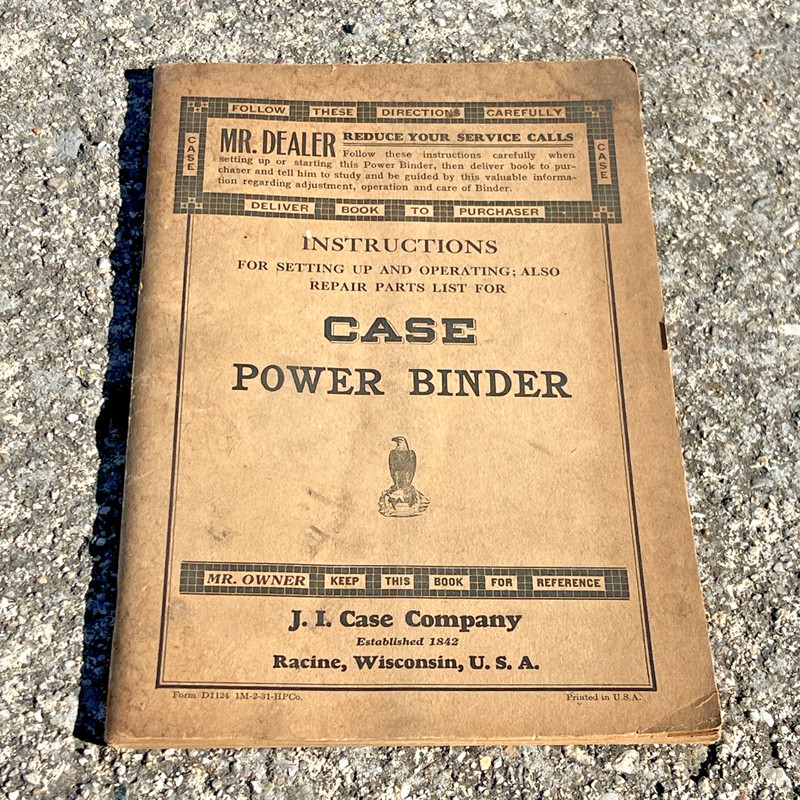 Vintage Case Power Binder Operating Repair parts 1930’s Catalog Manual HTF