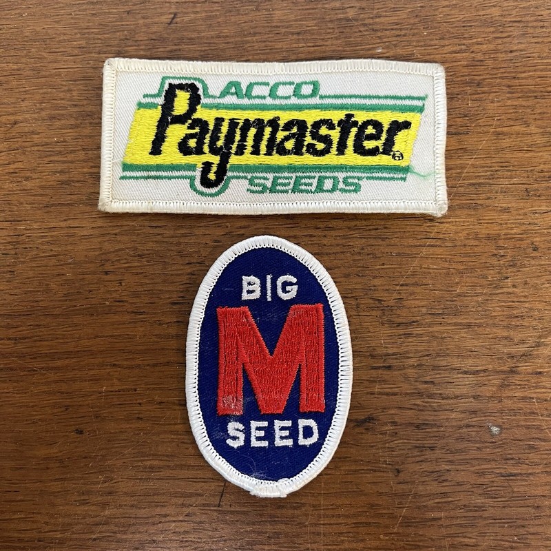 Vintage Acco Paymaster Seeds & Big M Seeds Embroidered Sew on Patches Set of 2
