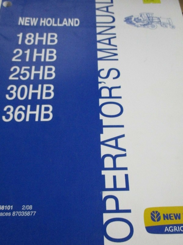 New Holland 18HB, 21HB, 25HB, 30HB, 36HB Draper Header Operator's Manual 2008
