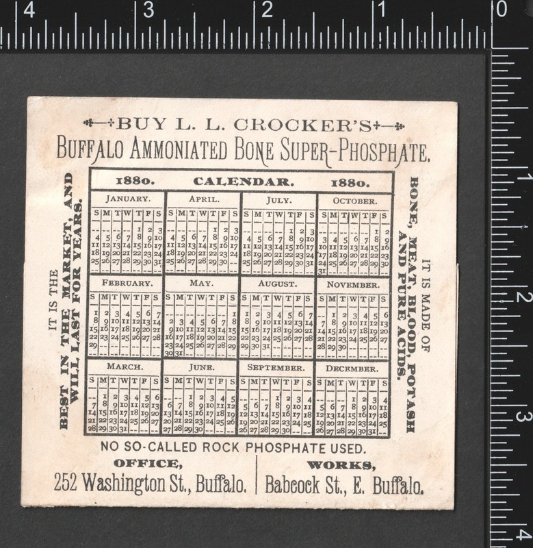 Fantasy Farm Buffalo Bone Fertilizer 1880 Calendar Victorian Trade Card SR.f.fBP gallery