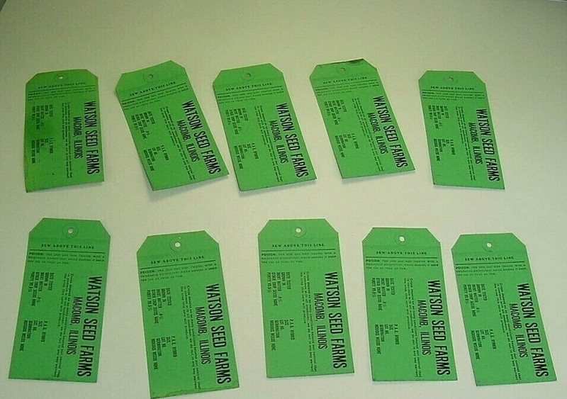 LOT OF 10 ~ UNUSED 1950s vintage PFISTER SEED CORN Old Cloth Bag Tag Sign gallery