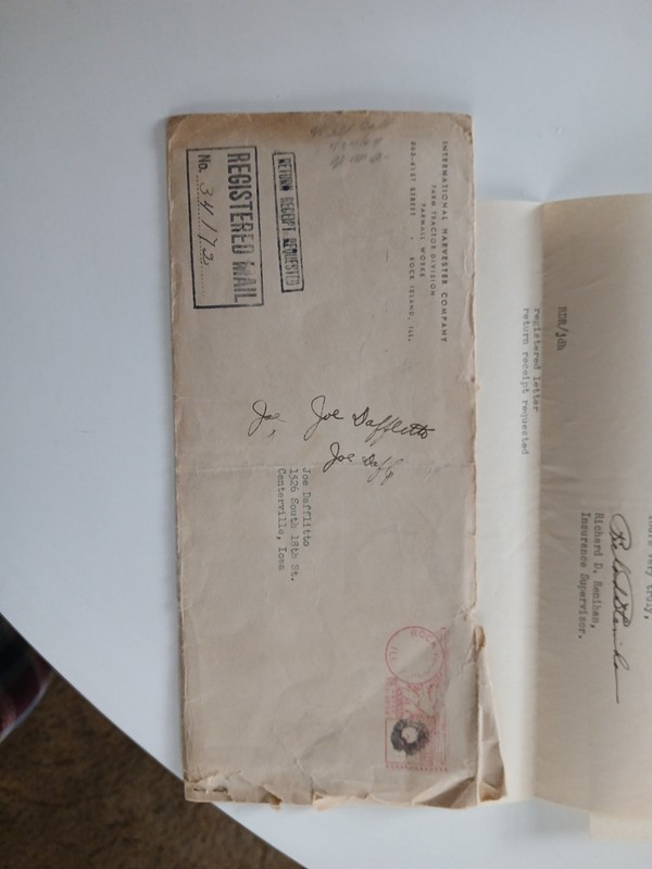 IH International Harvester Company Envelope And Letters 1949 With IH Watermark gallery